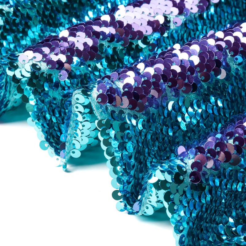 Partisout Reversible 5mm Sequin Fabric | Turquoise to Purple Two-Tone Mermaid Cloth | DIY Craft Material for Costumes, Wedding Decor, Cosplay | 1 Yard Premium Mesh Fabric - Image 2